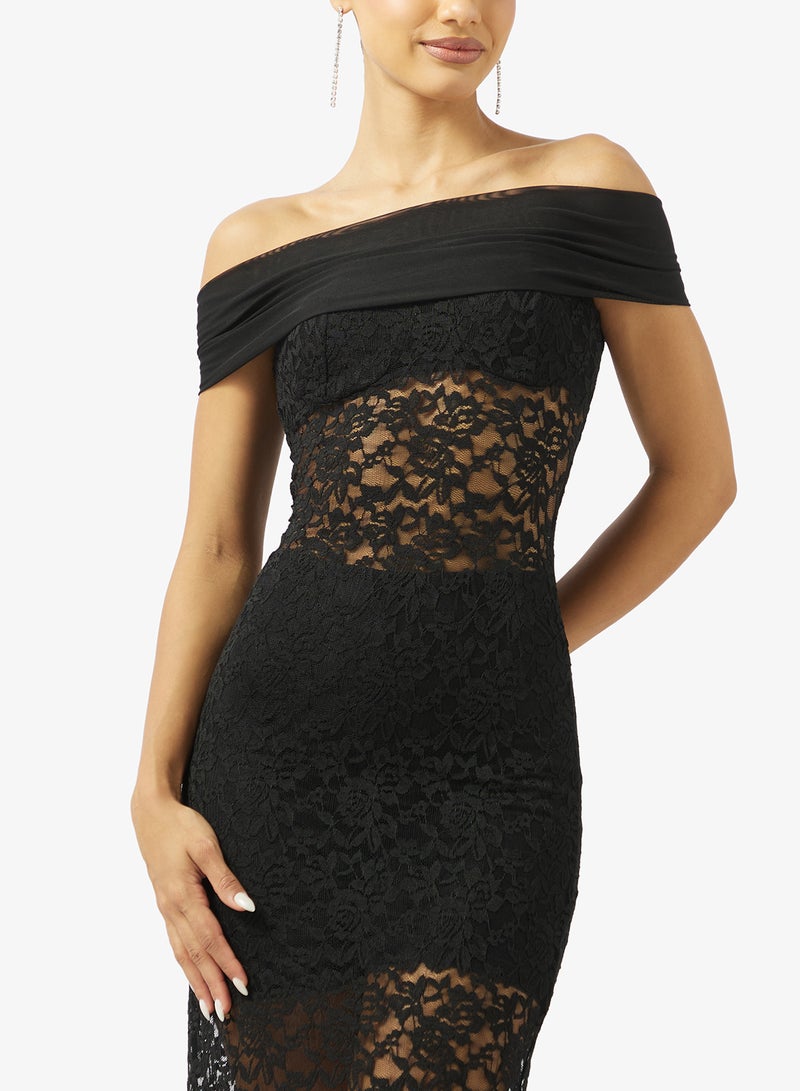 Ginger Off Shoulder Lace A Line Dress - Image 3